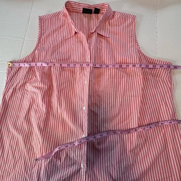 ALC Woman Pink White Stripe Sleeveless Button Down Blouse 3X Wrinkle Free - Picture 5 of 8